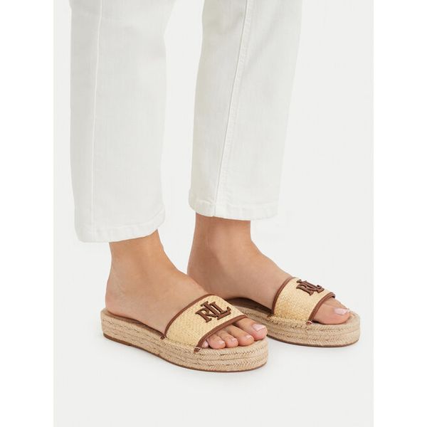 Klapki LAUREN RALPH LAUREN. Brązowe espadryle damskie Lauren Ralph Lauren, bez wzorów, bez obcasa, bez zapięcia. Za 426.99 zł.