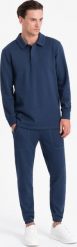 Ombre Komplet męski dresowy bluza z kołnierzem polo + spodnie - granatowy V5 Z71 S. Niebieskie bluzy męskie Ombre, m, bez wzorów, z dresówki, bez kaptura. Za 329.99 zł.