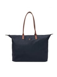 Tommy Hilfiger Torebka Popette Maxi Tote AW0AW17996 Granatowy. Niebieskie torebki do ręki damskie Tommy Hilfiger, bez wzorów, ze skóry, bez dodatków. Za 399.99 zł.