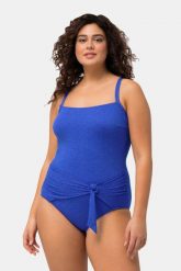 Damski Strój kąpielowy brokat faktura miękkie miseczki w kopertowym stylu. Niebieskie kostiumy jednoczęściowe damskie Ulla Popken, plus size, bez wzorów, z elastanu, plus size, do pływania. Za 206.99 zł.
