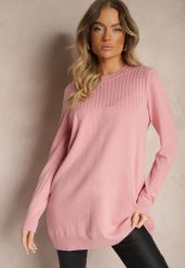 Różowy Sweter bez Zdobień o Luźnym Długim Fasonie Arferiava. Czerwone swetry damskie Renee, z aplikacjami, casualowe, bez kołnierzyka, bez ramiączek, długie, bez kaptura. Za 69.99 zł.