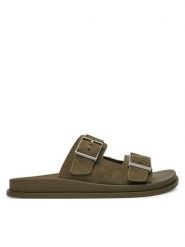 Calvin Klein Klapki City Sandal Buckle Suede HW0HW03130 Zielony. Zielone klapki damskie Calvin Klein, bez wzorów, ze skóry, bez obcasa. Za 529.99 zł.