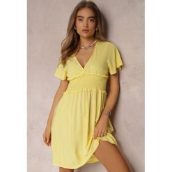 Żółta Sukienka z Wiskozy Rukhsar. Żółte sukienki damskie Renee, l, bez wzorów, z wiskozy, bez kołnierzyka, bez ramiączek, mini, rozkloszowane. Za 54.99 zł.