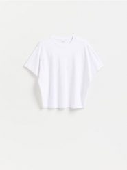 T-shirt oversize - biały. Białe t-shirty damskie Reserved, l, bez wzorów, z bawełny, bez kołnierzyka. Za 69.99 zł.