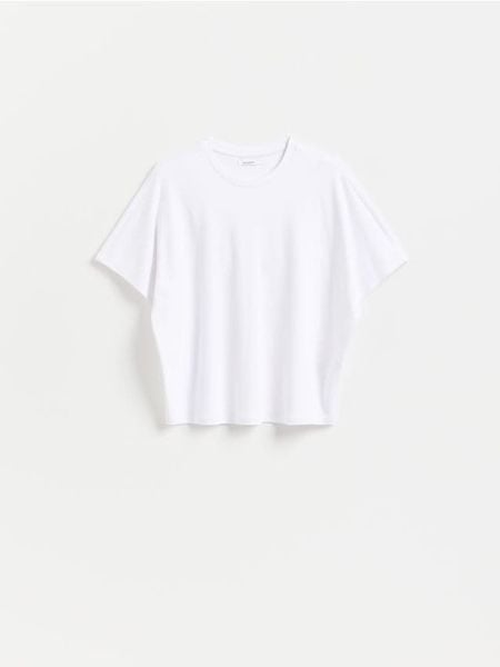 T-shirt oversize - biały. Białe t-shirty damskie Reserved, l, bez wzorów, z bawełny, bez kołnierzyka. Za 69.99 zł.