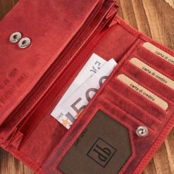 Paolo Peruzzi Portfel damski skórzany duży czerwony pojemny vintage T-113-HRD. Czerwone portfele damskie Paolo Peruzzi, bez wzorów. Za 122.24 zł.