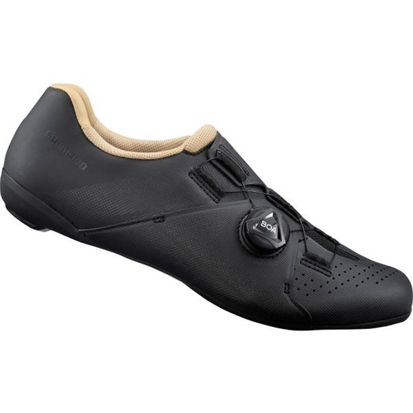 Rower szosowy - buty kolarskie SH-RC300 Woman, czarne. Czarne obuwie sportowe damskie Shimano, bez wzorów, rowerowe. W wyprzedaży za 488.00 zł.