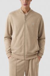 GUESS Beżowa męska bluza rozpinana Truck Interlock, Rozmiar XXL. Brązowe bluzy męskie Guess, m, z aplikacjami, bez kaptura. W wyprzedaży za 209.99 zł.