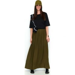 Khaki Zwiewna Maxi Spódnica na Gumie. Brązowe spódnice damskie Molly.pl, na lato, l, bez wzorów, z gumy, wizytowe, maxi, proste. Za 115.90 zł.
