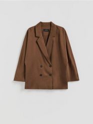 Dwurzędowa marynarka z lyocellu - brązowy. Brązowe żakiety damskie Reserved, l, bez wzorów, z lyocellu. Za 199.99 zł.