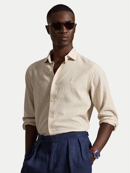 Polo Ralph Lauren Koszula 710B16700007 Beżowy jasny Regular Fit. Brązowe koszule męskie Polo Ralph Lauren, m, bez wzorów, bez kołnierzyka, bez ramiączek. Za 819.99 zł.