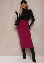 Ciemnoróżowa Spódnica z Wiskozą High Waist o Dopasowanym Kroju z Gumką w Talii Niarosae. Czerwone spódnice damskie Renee, m, bez wzorów, z wiskozy, biznesowe, z podwyższonym stanem, midi, dopasowane. Za 129.99 zł.