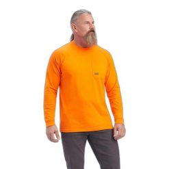 Koszulka z długim rękawem Ariat Rebar Cotton Strong. Brązowe bluzki z długim rękawem męskie Ariat, xl, bez wzorów, z bawełny, biznesowe, bez kołnierzyka. Za 161.50 zł.