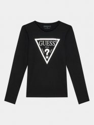 Guess Bluzka J84I36 K8HM0 Czarny Regular Fit. Czarne bluzki dla dziewczynek Guess, z aplikacjami, z bawełny, bez kołnierzyka, bez ramiączek. Za 84.99 zł.