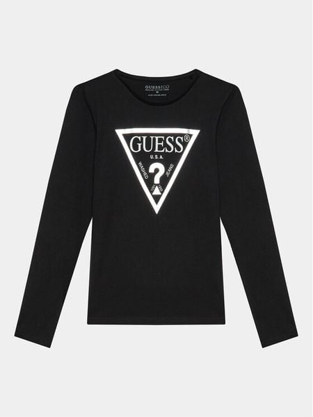 Guess Bluzka J84I36 K8HM0 Czarny Regular Fit. Czarne bluzki dla dziewczynek Guess, z aplikacjami, z bawełny, bez ramiączek. Za 59.99 zł.