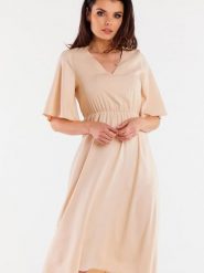 Sukienka Model A518 Beige - awama. Brązowe sukienki damskie Awama, na lato, l, bez wzorów, z bawełny, bez kołnierzyka, bez ramiączek, dopasowane. Za 329.82 zł.