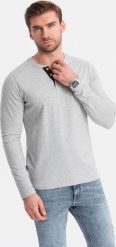 Ombre Męski longsleeve z guzikami przy dekolcie - szary melanż V8 OM-LSCL-0107 L. Szare bluzki z długim rękawem męskie Ombre, l, bez wzorów, bez kołnierzyka. Za 79.99 zł.
