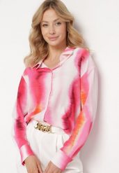 Biało-Fuksjowa Koszula z Wzorem Tie-Dye Aranepia. Czerwone bluzki damskie Born2be, l, bez wzorów, bez kołnierzyka, bez ramiączek. Za 99.99 zł.