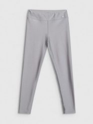 4F Legginsy dzianinowe z wysokim stanem dziewczęce - srebrne 158/164 (12-14 lat). Szare legginsy dla dziewczynek 4f, bez wzorów, z dzianiny. Za 79.99 zł.