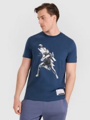 4F T-shirt regular z nadrukiem siatkarskim męski - granatowy 3XL. Niebieskie koszulki sportowe męskie 4f, l, bez wzorów, z bawełny, klasyczne, bez kołnierzyka. Za 69.99 zł.