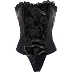 Gorset + stringi (2 części) bonprix czarny. Czarne body damskie bonprix, z koronki. Za 99.99 zł.