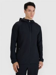 4F Bluza treningowa regular szybkoschnąca męska - czarna XL. Czarne bluzy męskie 4f, m, bez wzorów, z dzianiny, z kapturem, na fitness i siłownię. W wyprzedaży za 229.99 zł.