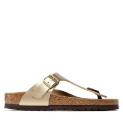 Japonki Birkenstock. Żółte klapki damskie Birkenstock, bez wzorów, bez obcasa. Za 399.99 zł.