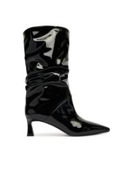 Pollini Botki SA24115M0NTT0000 Czarny. Czarne botki damskie Pollini, z lakierowanej skóry, bez obcasa, na słupku, bez zapięcia. Za 2,459.00 zł.