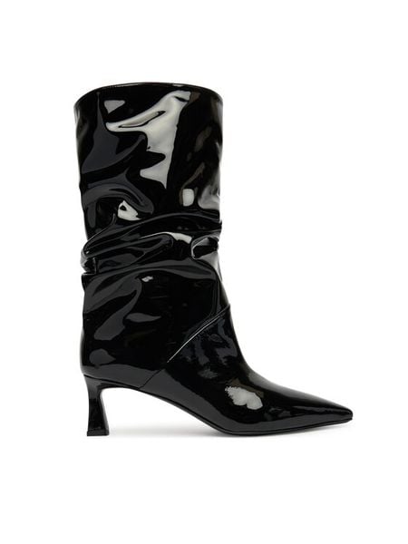 Pollini Botki SA24115M0NTT0000 Czarny. Czarne botki damskie Pollini, z lakierowanej skóry, bez obcasa, na słupku, bez zapięcia. Za 2,459.00 zł.