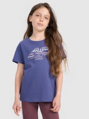 4F T-shirt regular z nadrukiem dziewczęcy - granatowy 152 (11-12 lat). Niebieskie t-shirty i topy dla dziewczynek 4f, bez wzorów, z bawełny, bez ramiączek. Za 49.99 zł.