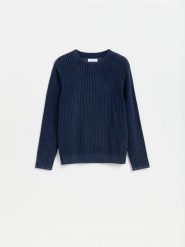 Strukturalny sweter z bawełny - niebieski. Niebieskie swetry przez głowę męskie Reserved, l, bez wzorów, z bawełny, bez kołnierzyka. Za 129.99 zł.