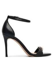 Guess Sandały FLJKAB LEA03 Czarny. Czarne sandały damskie Guess, z aplikacjami, ze skóry, bez obcasa, na szpilce, bez zapięcia. Za 769.99 zł.