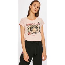 Sublevel - Top. Szare topy damskie Sublevel, z nadrukiem, z bawełny, z okrągłym kołnierzem, z krótkim rękawem. W wyprzedaży za 49.90 zł.