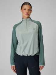 4F Bluza trekkingowa regular szybkoschnąca damska - turkusowa L. Niebieskie bluzy damskie 4f, l, bez wzorów, z materiału, klasyczne, bez kołnierzyka, bez ramiączek, długie, bez kaptura. Za 199.99 zł.