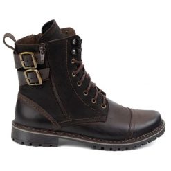 Olivier Buty męskie sztyblety militarne motocyklowe skórzane 83KZ brązowe. Brązowe botki męskie bez wzorów, militarne, bez zapięcia. Za 453.66 zł.