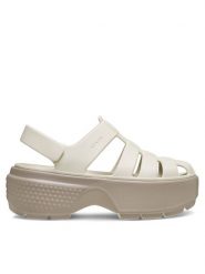 Crocs Sandały Stomp Fisherman Sandal 209938 Szary. Szare sandały damskie Crocs, bez wzorów, z tworzywa sztucznego, bez obcasa, na płaskiej podeszwie, bez zapięcia. Za 199.99 zł.