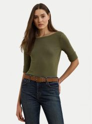 LAUREN RALPH LAUREN Bluzka 200654963189 Zielony Slim Fit. Zielone bluzki damskie Lauren Ralph Lauren, xs, bez wzorów, z bawełny, bez kołnierzyka, bez ramiączek. Za 169.99 zł.