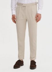 PAKO LORENTE - Beżowe spodnie męskie z lnem. Brązowe spodnie materiałowe męskie Pako Lorente, m, bez wzorów, z bawełny, casualowe. Za 249.99 zł.