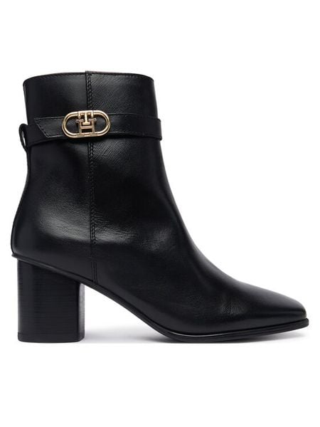 Tommy Hilfiger Botki Th Strap Leather Block Heel Boot FW0FW09488 Czarny. Czarne botki damskie Tommy Hilfiger, ze skóry, bez obcasa, na słupku, bez zapięcia. Za 749.99 zł.