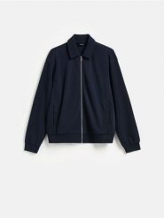 Rozpinana bluza z kołnierzem - granatowy. Niebieskie bluzy męskie Reserved, l, bez wzorów, z bawełny, bez kaptura. Za 139.99 zł.
