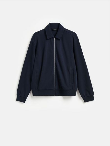 Rozpinana bluza z kołnierzem - granatowy. Niebieskie bluzy męskie Reserved, l, bez wzorów, z bawełny, bez kaptura. Za 139.99 zł.