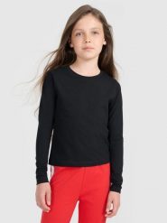 4F Longsleeve slim gładki dziewczęcy - czarny 122 (6-7 lat). Czarne t-shirty i topy dla dziewczynek 4f, bez wzorów, z bawełny, bez ramiączek. Za 49.99 zł.