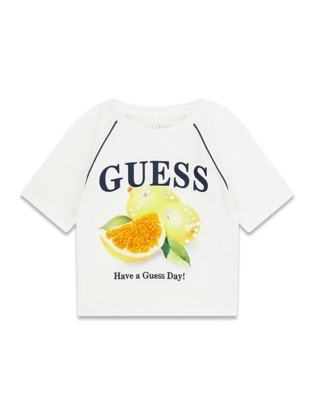 Guess T-Shirt J6GI08 K8HM4 Biały Regular Fit. Białe t-shirty i topy dla dziewczynek Guess, z aplikacjami, bez ramiączek. Za 114.99 zł.