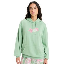 Bluza z kapturem dla Kobiety HIBISCUS HEART Zielony. Zielone bluzy damskie Roxy, na zimę, m, bez wzorów, z bawełny, bez kołnierzyka, bez ramiączek, długie, z kapturem. Za 249.99 zł.