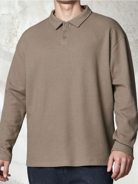 Prążkowany bluza polo - Inny. Bluzy męskie Sinsay, l, bez wzorów, prążkowane, bez kaptura. Za 49.99 zł.