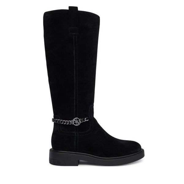 Kozaki Guess. Czarne kozaki damskie Guess, bez obcasa, na płaskiej podeszwie. Za 499.99 zł.