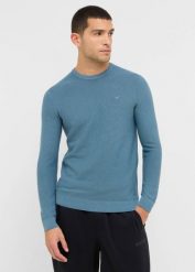 Męski sweter Mustang Style Elliot Bluestone 1016844 5180. Swetry przez głowę męskie Mustang, l, bez wzorów, bez kołnierzyka. Za 99.99 zł.