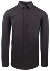 Elegancka Koszula z Dzianinowej Tkaniny - Prosty Krój - Grafit. Szare koszule męskie Pazzani, bez wzorów, z bawełny, eleganckie, bez kołnierzyka, bez ramiączek. Za 199.00 zł.