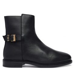 Botki Tommy Hilfiger. Czarne botki damskie Tommy Hilfiger, bez obcasa, na płaskiej podeszwie, bez zapięcia. Za 649.99 zł.