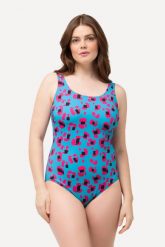 Damskie Strój kąpielowy neonowy nadruk bez miękkich miseczek marszczenie. Niebieskie kostiumy jednoczęściowe damskie Ulla Popken, plus size, bez wzorów, z elastanu, sportowe, plus size, do pływania. Za 159.99 zł.